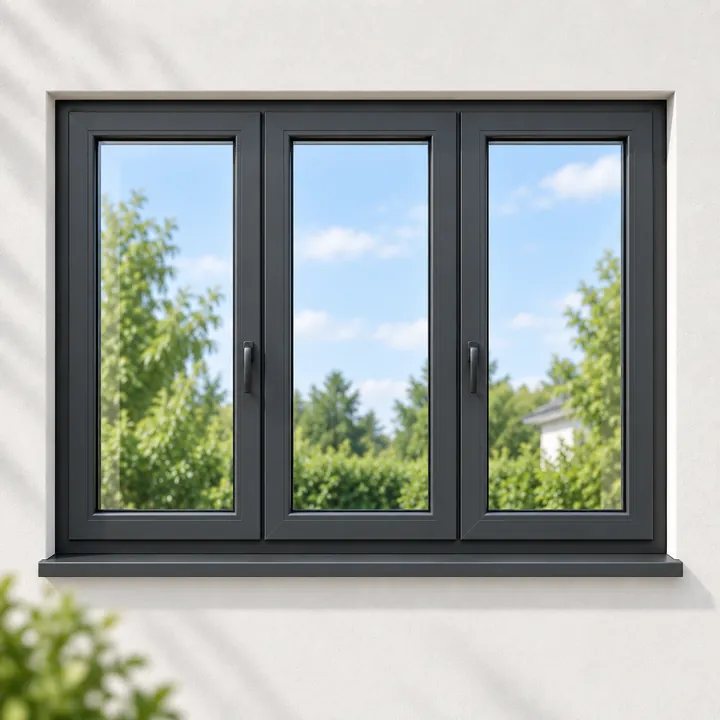 Dreiteiliges anthrazitfarbenes PVC-Fenster – Visualisierung